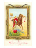 Valentine Greetings  Cowboy Rider Picking Up Heart