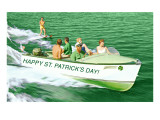 Boat Pulling Water Skier over Green Water  St Patrick's Day