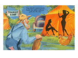 Cartoon  Man Watching Women in Tent