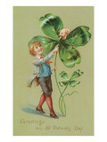 Greetings on St Patricks Day  Pig and Giant Shamrock
