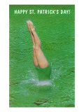Happy St Patrick's Day  Woman Diving into Green