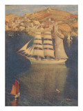 Three-Masted Sailing Ship in Harbor