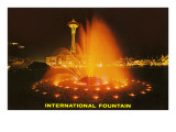 Night  Fountain  Space Needle  Seattle  Washington