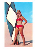 Surfer Girl in Red Two-Piece