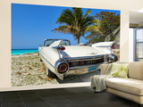 Classic 1959 White Cadillac Auto on Beautiful Beach of Veradara  Cuba