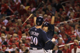 Brewers v Cardinals - G Five  St Louis  MO - Oct 14: Jonathan Lucroy and Jerry Hairston Jr