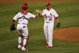 Brewers v St Louis Cardinals - G Three  St Louis  MO - Oct 12: Yadier Molina and Jason Motte