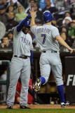 Texas Rangers v Detroit Tigers - Game Four  Detroit  MI - October 12: David Murphy and Elvis Andrus