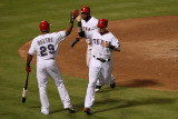 Detroit Tigers v Rangers - Arlington  TX - Oct 15: Josh Hamilton  Elvis Andrus and Adrian Beltre