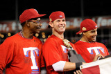 Detroit Tigers v Rangers - Arlington  TX - Oct 15: Michael Young  Ron Washington and Nelson Cruz