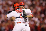 Milwaukee Brewers v Cardinals - G Five  St Louis  MO - Oct 14: Jason Motte and Yadier Molina