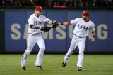 Detroit Tigers v Texas Rangers - Game Six  Arlington  TX - Oct 15: Josh Hamilton and Craig Gentry