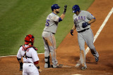 Rangers v Cardinals  St Louis  MO - Oct 27: Nelson Cruz  Mike Napoli and Yadier Molina