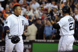 Texas Rangers v Detroit Tigers - G Five  Detroit  MI - Oct 13: Miguel Cabrera and Jhonny Peralta