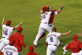 Detroit Tigers v Texas Rangers - Game Six  Arlington  TX - Oct 15: Mike Napoli and Neftali Feliz