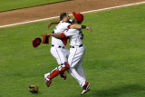 Detroit Tigers v Texas Rangers - Game Six  Arlington  TX - Oct 15: Mike Napoli and Neftali Feliz