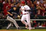 Milwaukee Brewers v Cardinals - G Five  St Louis  MO - Oct 14: Yadier Molina and Zack Greinke