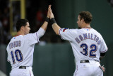 Detroit Tigers v Texas Rangers - Game Six  Arlington  TX - Oct 15: Michael Young and Josh Hamilton