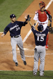 Brewers v Cardinals - G Five  St Louis  MO - Oct 14: Jonathan Lucroy and Jerry Hairston Jr