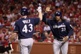 Brewers v St Louis Cardinals - G Four  St Louis  MO - Oct 13: Randy Wolf and Rickie Week