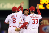 Brewers v Cardinals - G Five - Oct 14: Nick Punto  Adron Chambers and Daniel Descalso