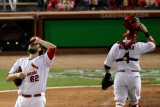 Texas Rangers v St Louis Cardinals  St Louis  MO - Oct 27: Lance Lynn and Yadier Molina