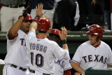 Detroit Tigers v Rangers - Arlington  TX - Oct 15: Michael Young  Nelson Cruz and Ron Washington