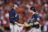 Brewers v St Louis Cardinals - G Four  St Louis  MO - Oct 13: John Axford and Jonathan Lucroy
