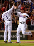 Detroit Tigers v Texas Rangers - Game Six  Arlington  TX - Oct 15: Josh Hamilton and Elvis Andrus