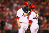 Brewers v St Louis Cardinals - G Three  St Louis  MO - Oct 12: Chris Carpenter and Yadier Molina