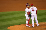 Brewers v St Louis Cardinals - G Four  St Louis  MO - Oct 13: Yadier Molina and Mitchell Boggs