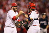 Milwaukee Brewers v Cardinals - G Five  St Louis  MO - Oct 14: Jason Motte and Yadier Molina