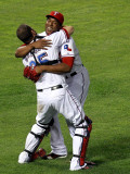 Detroit Tigers v Texas Rangers - Game Six  Arlington  TX - Oct 15: Mike Napoli and Neftali Feliz