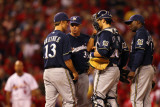 Brewers v Cardinals - G Five  St Louis  MO - Oct 14: Rick Kranitz  Zack Greinke and Albert Pujols
