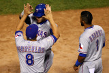 Rangers v Cardinals  St Louis  MO - Oct 28: Josh Hamilton  Yorvit Torrealba and Elvis Andrus