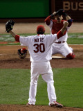 Game 7 - Rangers v Cardinals  St Louis  MO - October 28: Jason Motte and Yadier Molina
