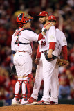 Game 7 - Rangers v Cardinals  St Louis  MO - October 28: Chris Carpenter and Yadier Molina