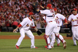 Game 7 - Rangers v Cardinals  St Louis  MO - October 28: Jason Motte and Yadier Molina