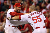Game 7 - Rangers v Cardinals  St Louis  MO - October 28: Nick Punto and Skip Schumaker