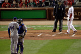 Game 7 - Rangers v Cardinals  St Louis  MO - Oct 28: Mike Napoli  Matt Harrison and David Freese