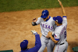 Rangers v Cardinals  St Louis  MO - Oct 28: Josh Hamilton  Ron Washington and Yorvit Torrealba