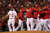Game 7 - Rangers v Cardinals  St Louis  MO - October 28: Albert Pujols and Arthur Rhodes