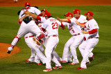 Game 7 - Rangers v Cardinals  St Louis  MO - Oct 28: Yadier Molina  Gerald Laird and David Freese