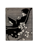 Bookplate of a woman reading