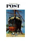 "Big Ship at Dock" Saturday Evening Post Cover  November 5  1955