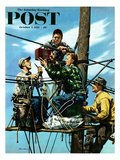 "Linemen Listen to World Series" Saturday Evening Post Cover  October 4  1952