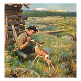 "Feeding Fawn Near Flowering Field"  May 27  1950