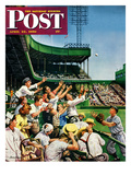 "Catching Home Run Ball" Saturday Evening Post Cover  April 22  1950
