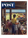 "Doing Dishes at the Beach" Saturday Evening Post Cover  July 19  1952
