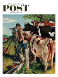 "Surveying the Cow Pasture" Saturday Evening Post Cover  July 28  1956